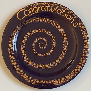 Waechtersbach Plate Congratulations 11” Purple Gold Stars Germany Graduation